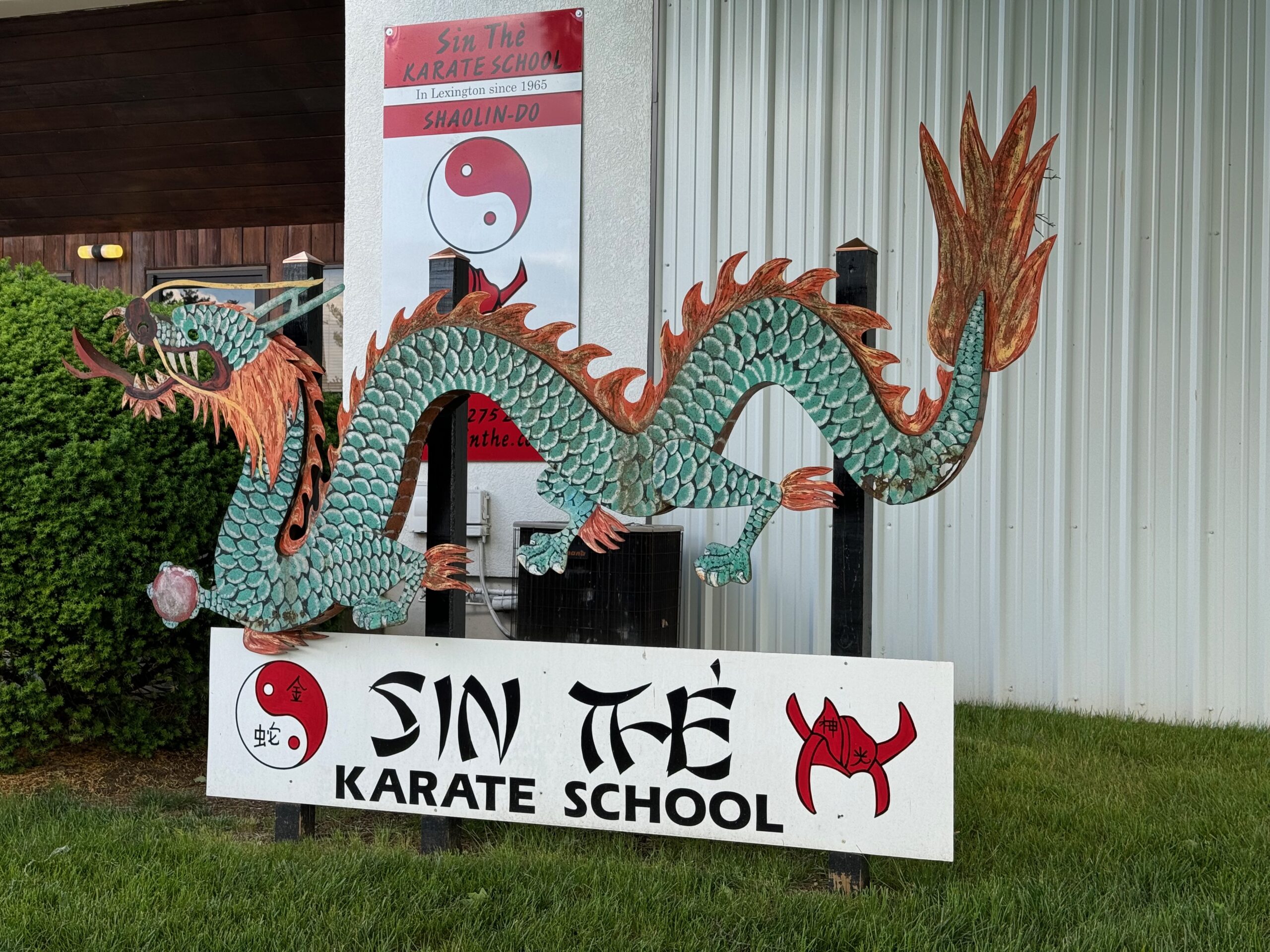 The dragon sign outside of our school.